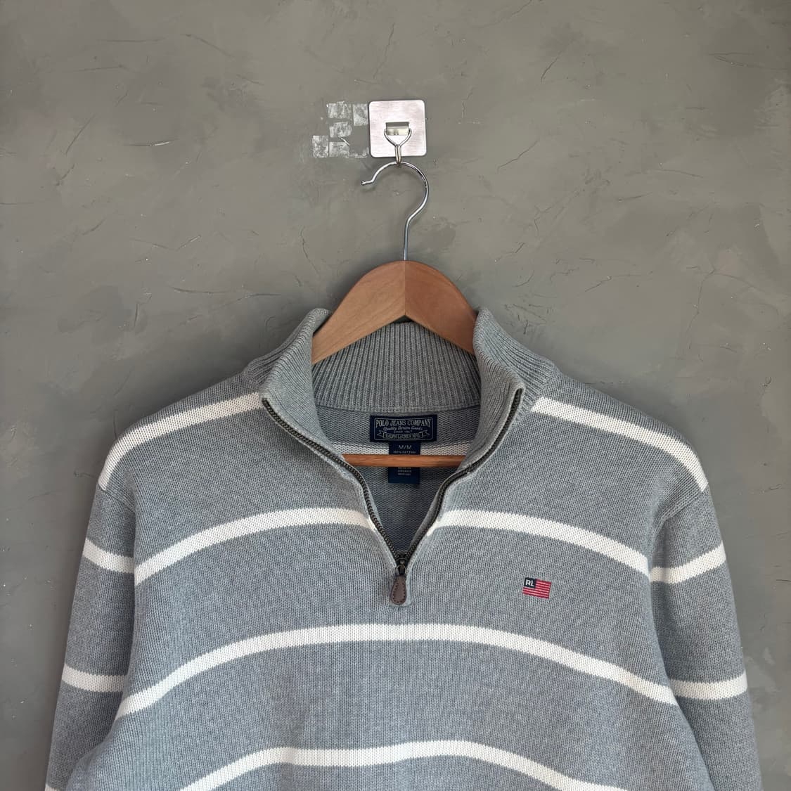 폴로 랄프로렌 성조기 니트 반집업 그레이 상품이미지2