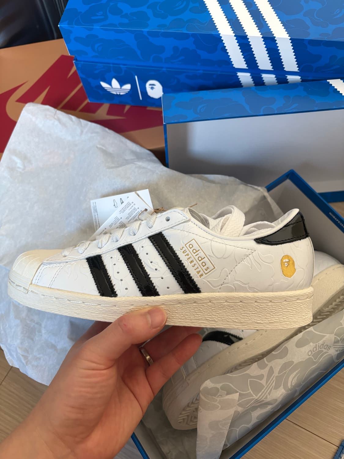 새상품)아디다스 베이프 슈퍼스타 245 bape 화이트 상품이미지2