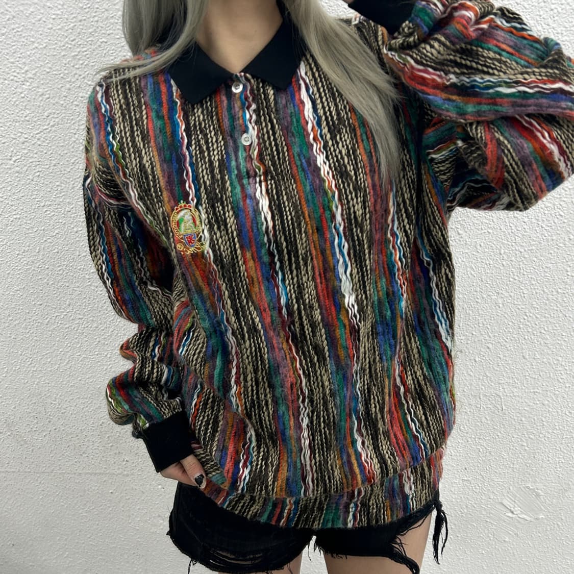 LMC 에스닉 스트라이프 패턴 블랙 카라 니트 L 상품이미지1