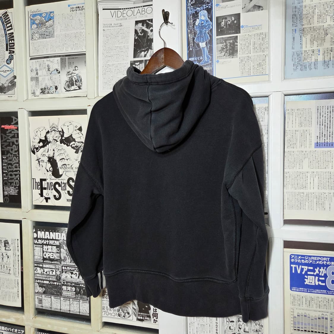 아디다스 오버핏 더블 트레포일 블랙 후드티 상품이미지4