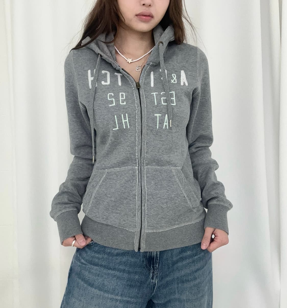 아베크롬비 딱붙 작사 그레이 후드집업 상품이미지1