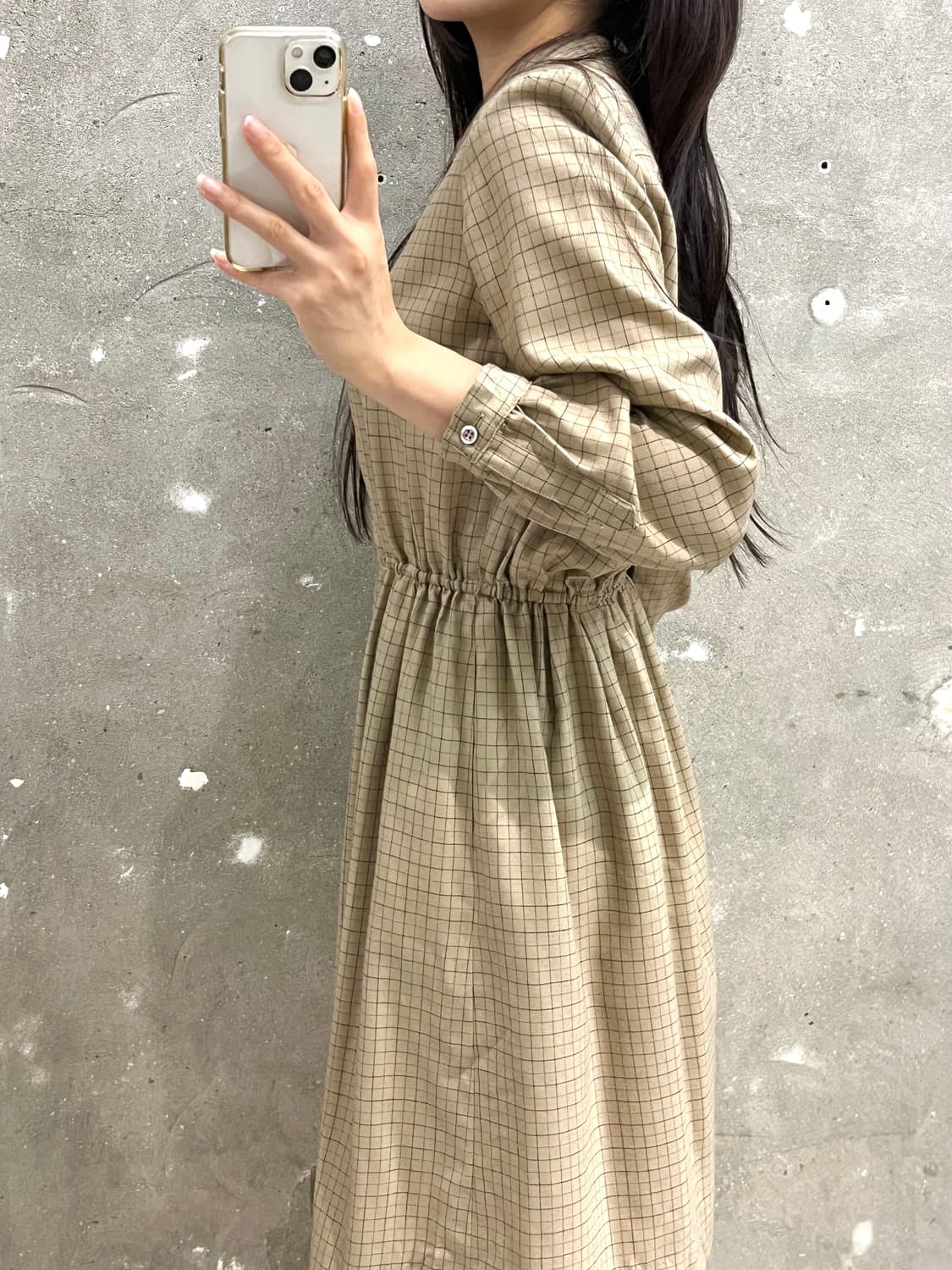 Burberry 버버리 베이지 체크 버튼 셔츠 원피스 상품이미지3