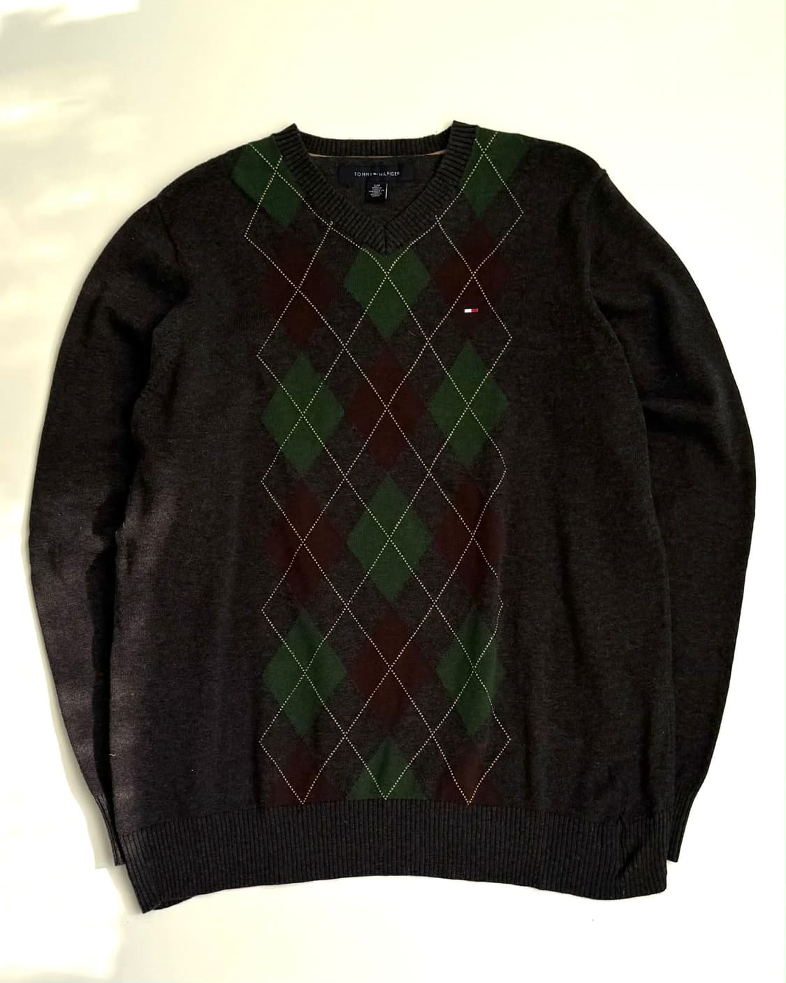[S] 타미힐피거 아가일 브이넥 코튼 니트 스웨터 상품이미지1