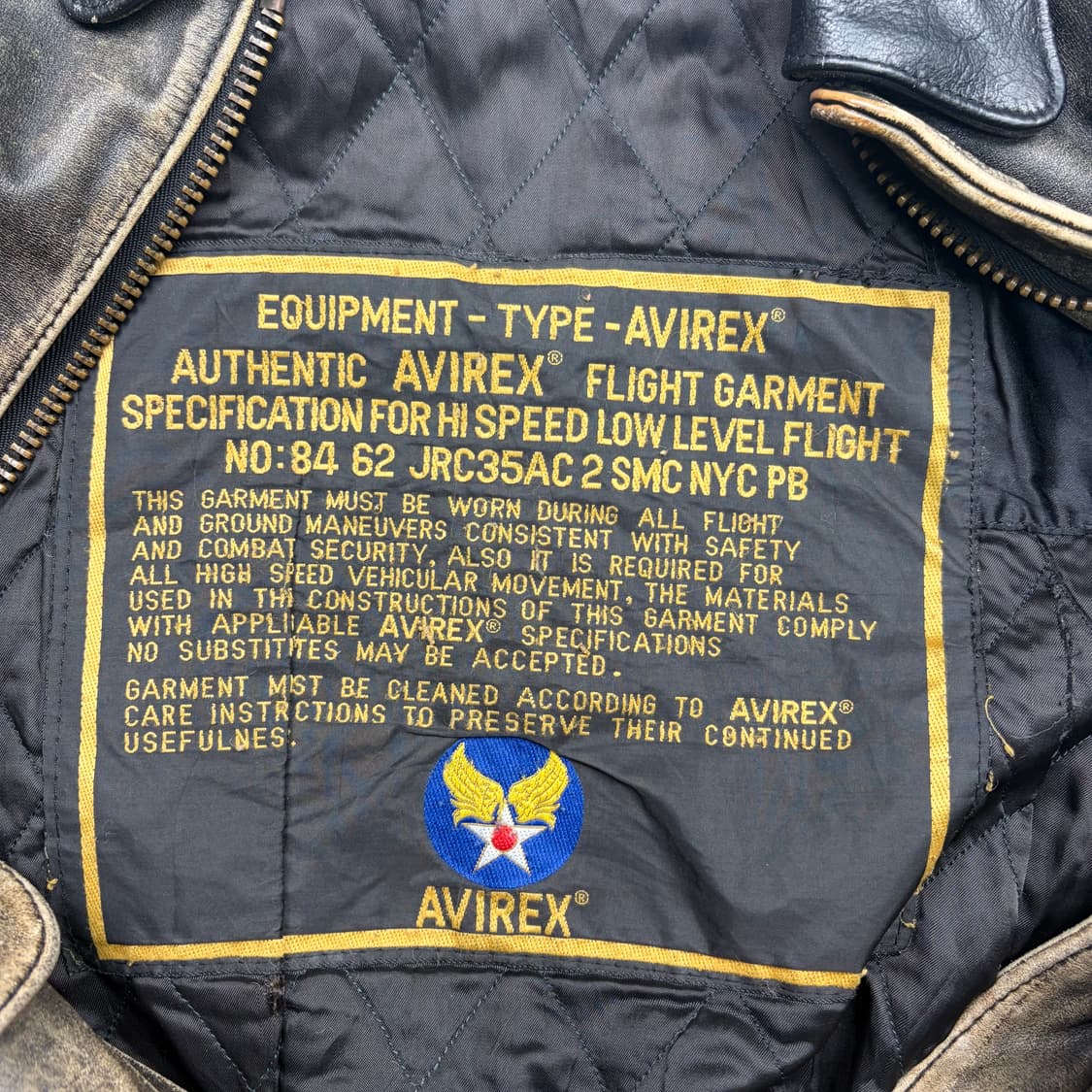 아비렉스 빈티지 워싱 A-2 레더 봄버 자켓 XS 상품이미지9