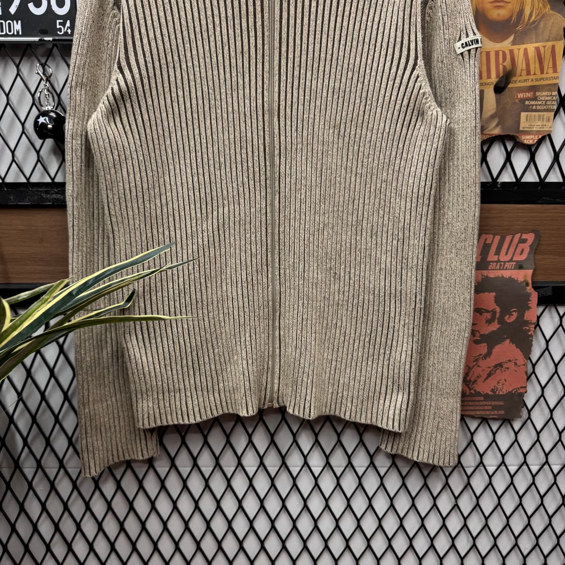 00s 캘빈클라인 진스 니트 집업 하이넥 사이드 레터링 포인트 베이지 상품이미지4