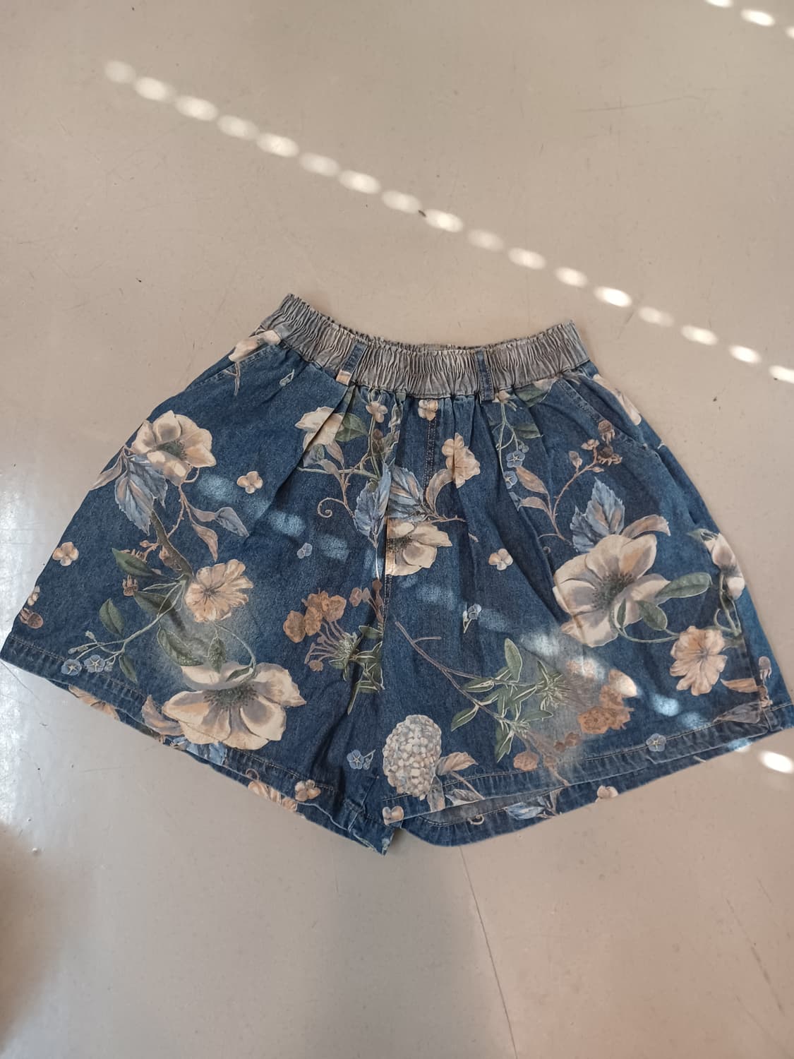 빈티지 여성 플라워 데님 핀턱 와이드 반바지 L 상품이미지4