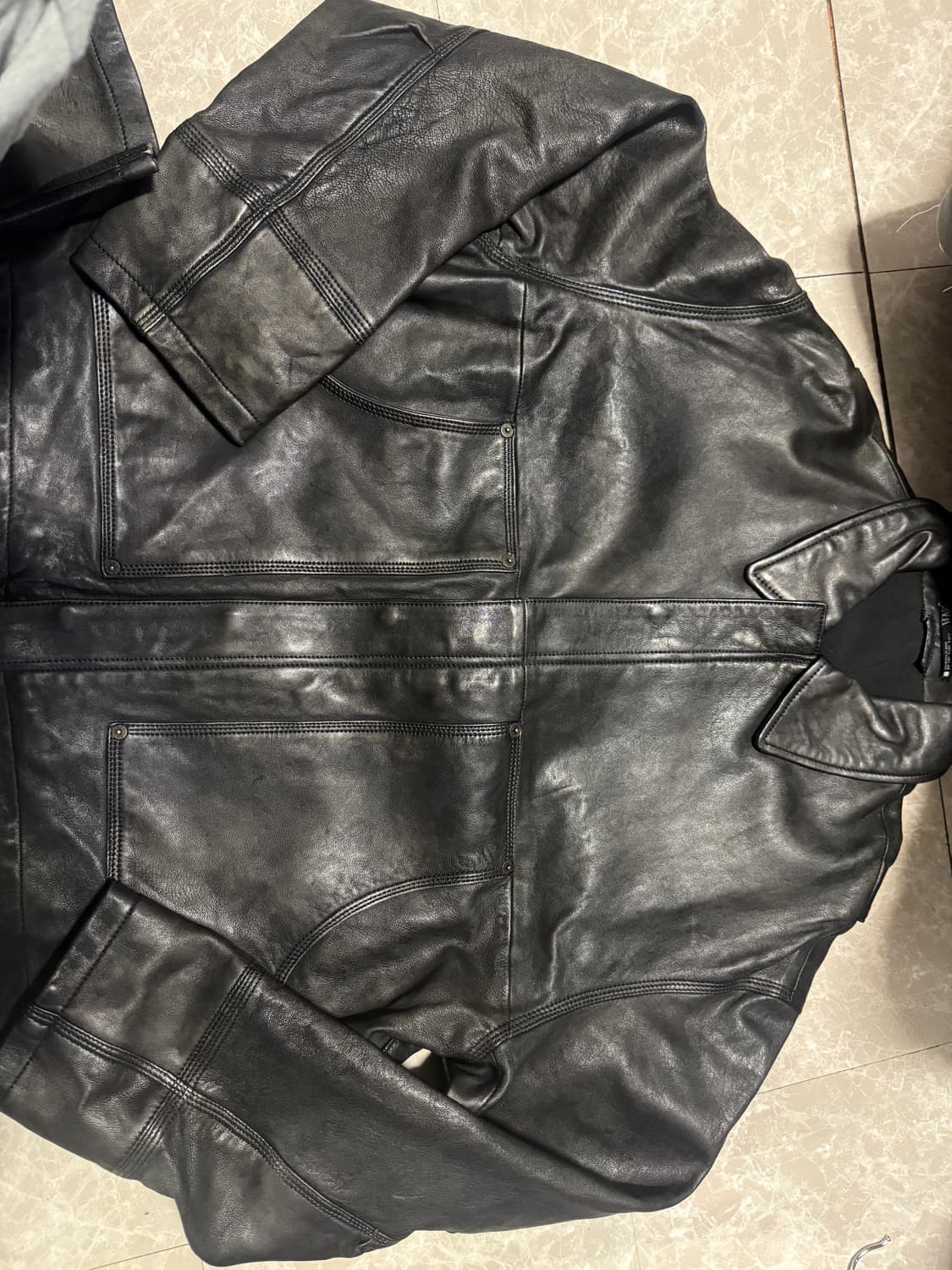 L&40사이즈 자라 워싱 이펙트 레더 자켓 팬츠 셋업 상품이미지2