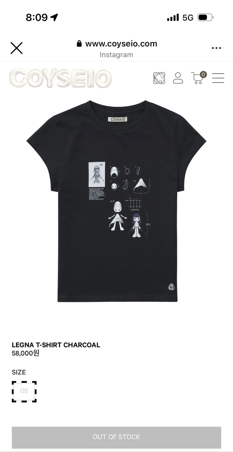 [코이세이오] LEGNA T-SHIRT CHARCOAL 상품이미지1