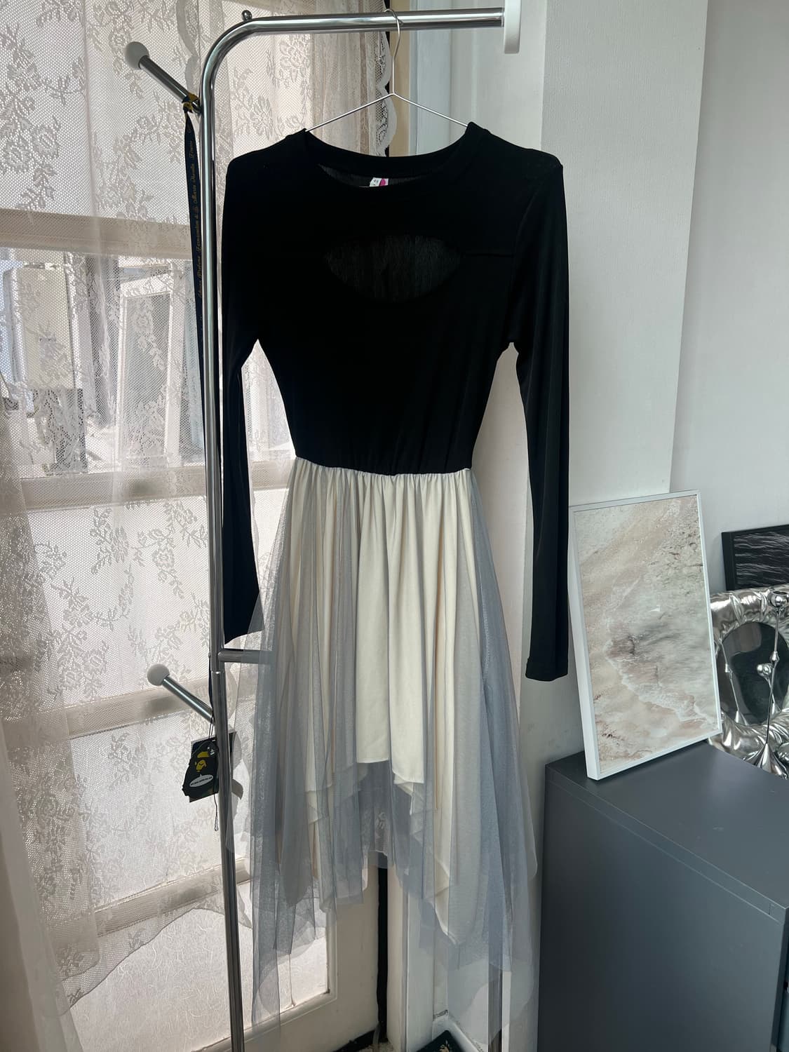 [새상품]발레리나 배색 캉캉 미들트임 레이어드 원피스 상품이미지1