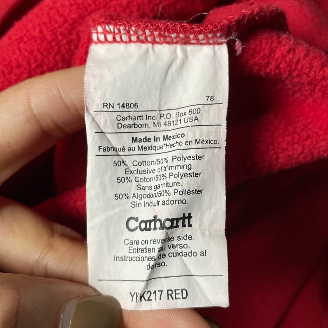 CARHARTT 칼하트 레드 하프집업 기모 후드티 A00950 상품이미지10