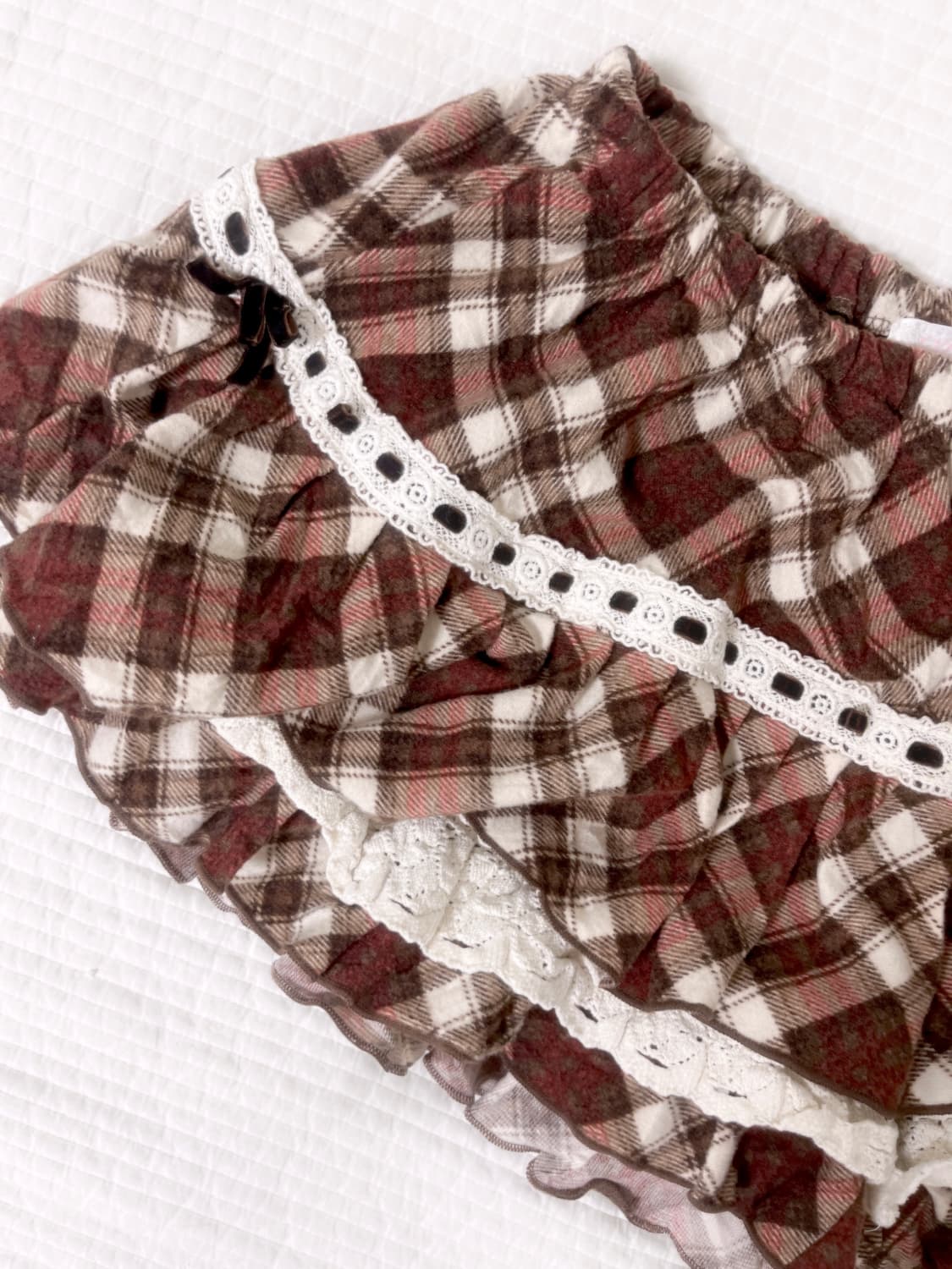 대대장!!) 리즈리사 체크 레이스 리본 큐롯 히메카지 라떼갸루 히메갸루 상품이미지2