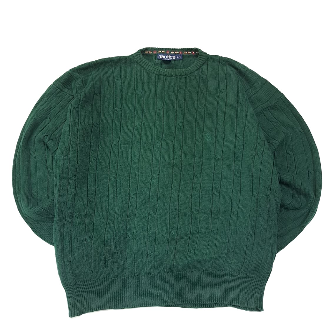 CL140 L 노티카 90s 포레스트 그린 자카드 트리밍 케이블 코튼  상품이미지1