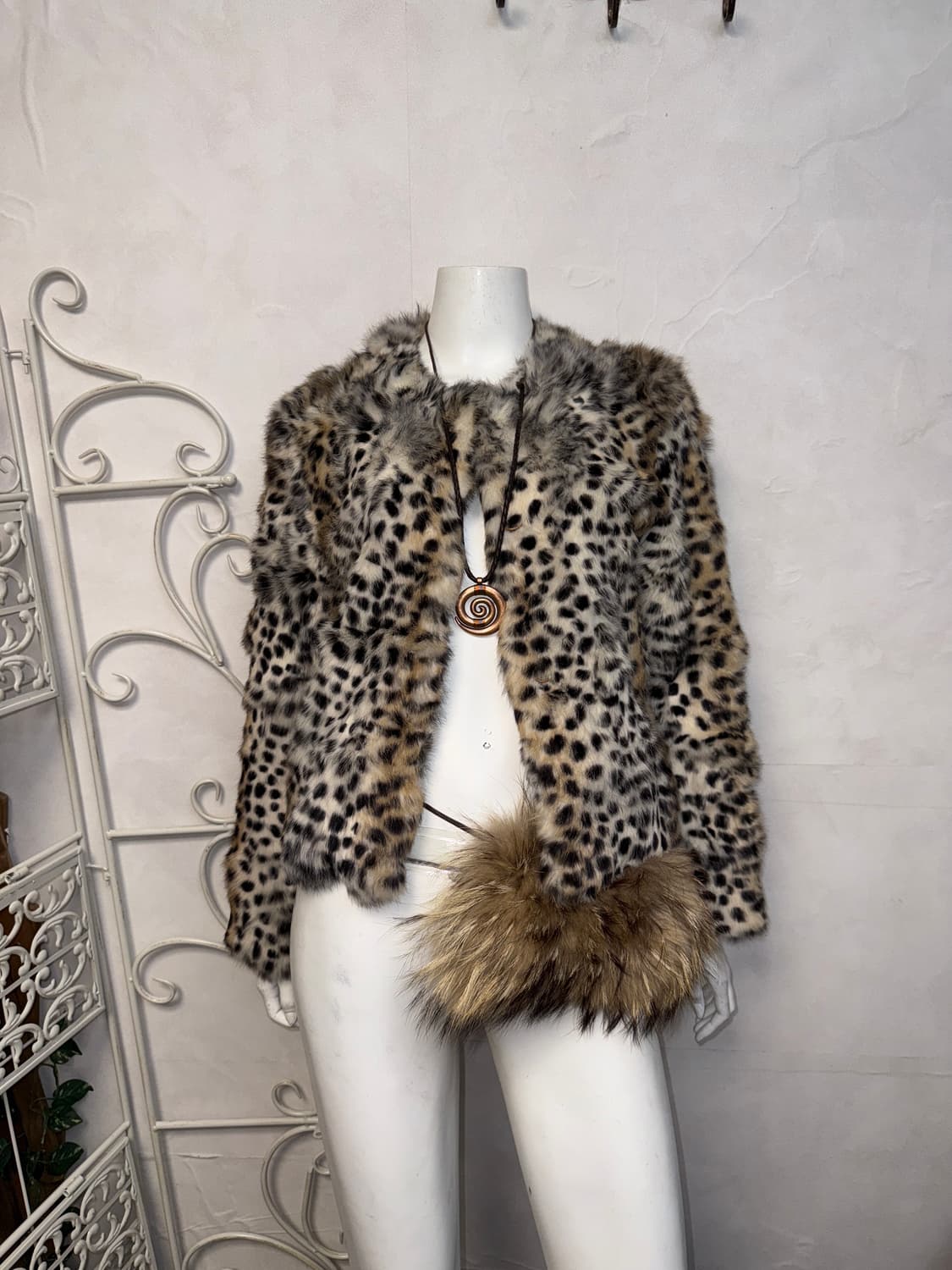 Mixed brown leopard rabbit fur short jk 상품이미지5