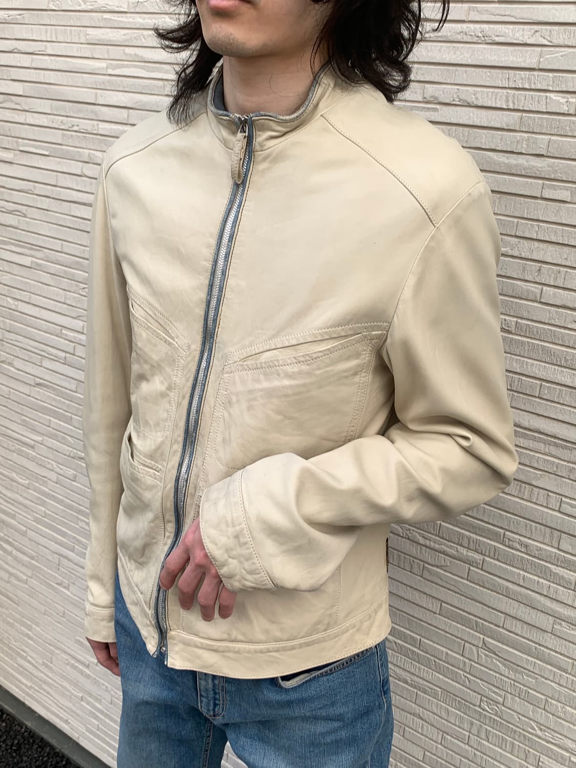 아르마니 진스 레더자켓 (ivory) 상품이미지2