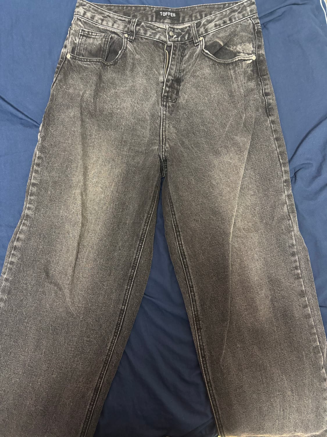 TOFFEE 워싱 블랙 데님 팬츠 상품이미지1