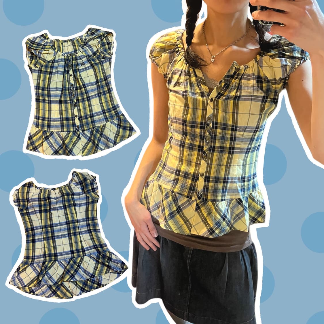 나나깔 빈티지 버버리 퍼프 소매 체크무늬 블라우스 상품이미지1