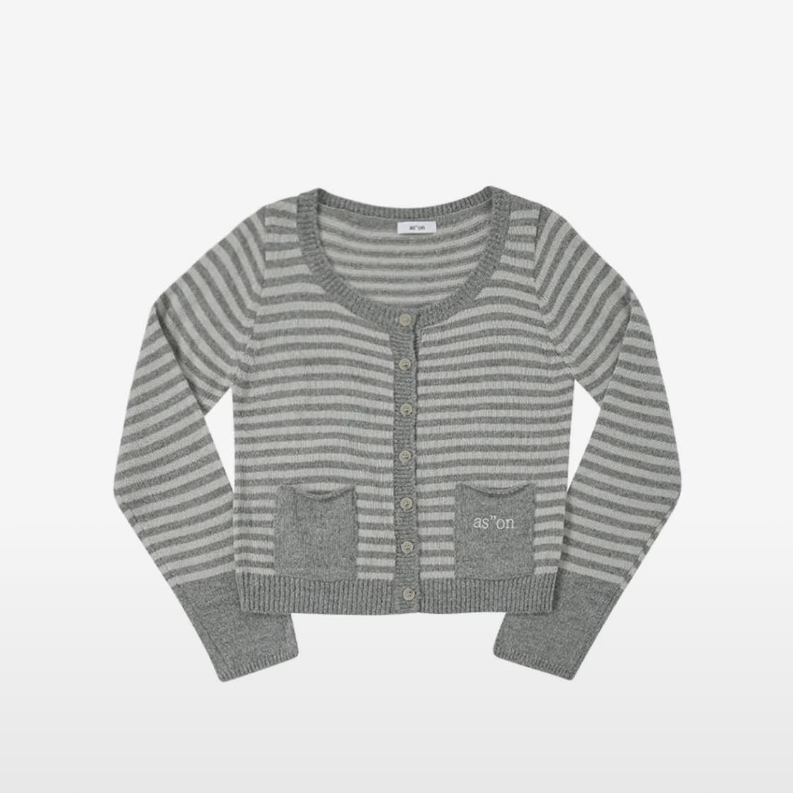 애즈온 NUT POCKET CARDIGAN / STRIPE GRAY 상품이미지2