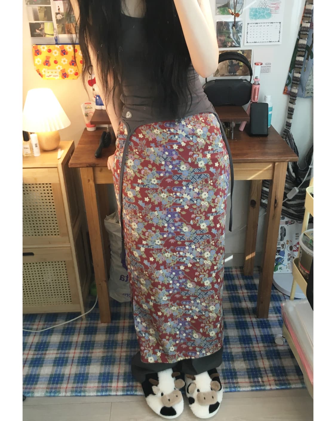 vintage oriental floral skirt burgundy 상품이미지4