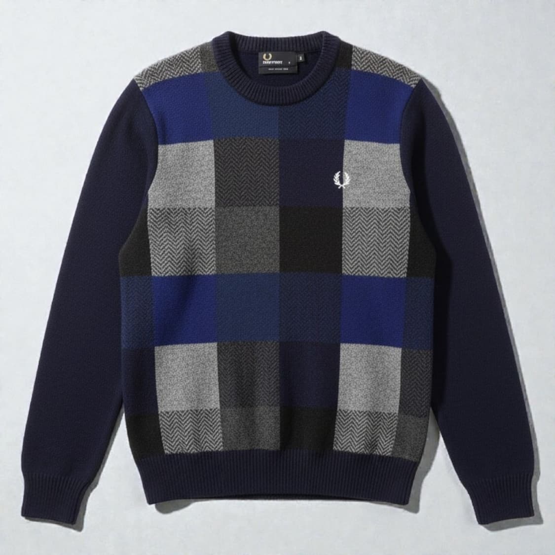 M)FRED PERRY 프레드페리 니트 패치워크 체크 램스울 상품이미지1