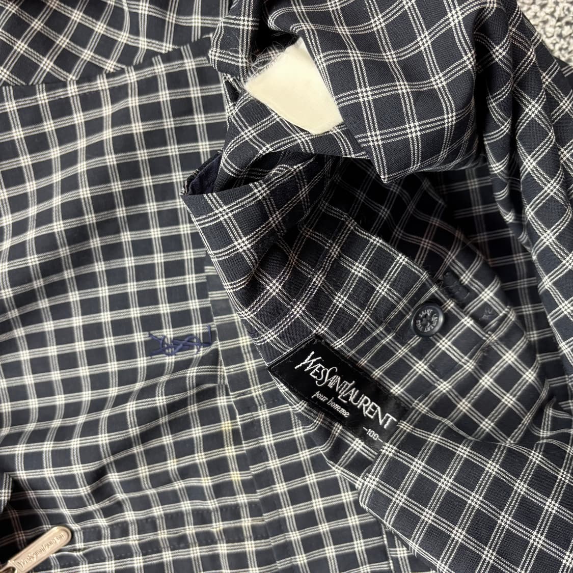 입생로랑 90s 블랙 체크 린넨 자켓 상품이미지3