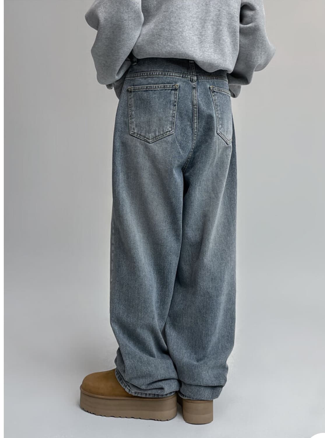 블랙업 워싱 와이드 데님팬츠 연청 M 상품이미지2