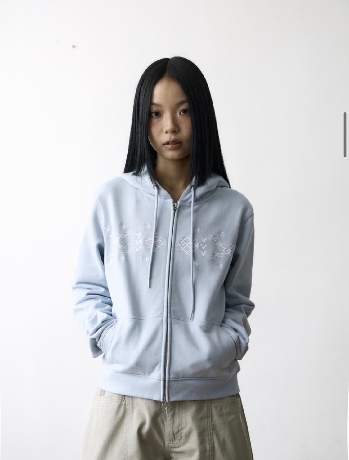 더콜디스트모먼트 노르딕 후드집업 스카이블루 S 상품이미지3