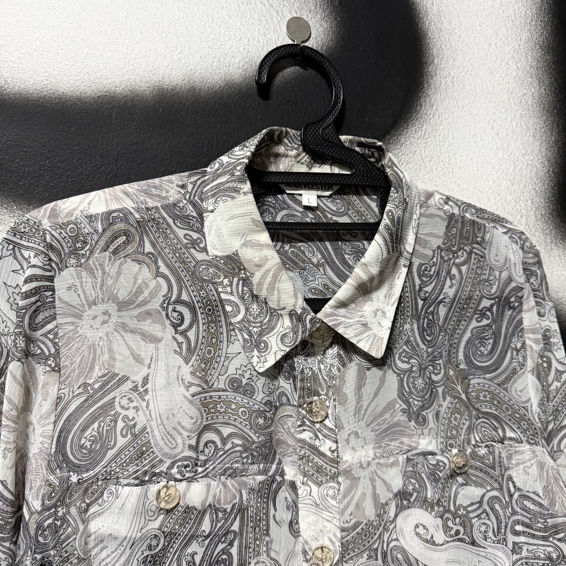 VTG 빈티지 오리엔탈 페이즐리 풀 패턴 시스루 더블 포켓 긴팔 셔츠 상품이미지3