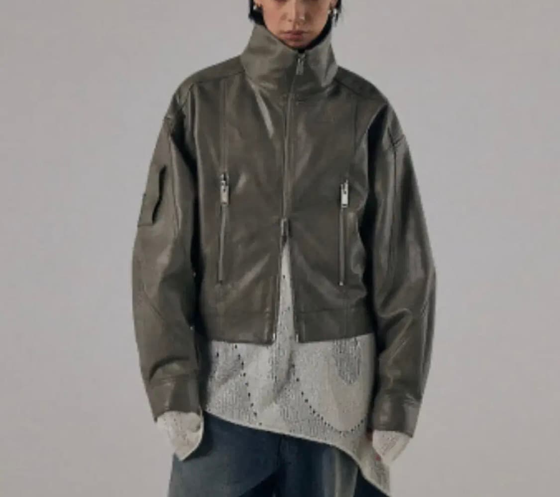 트리밍버드 하이넥 레더 자켓 상품이미지4
