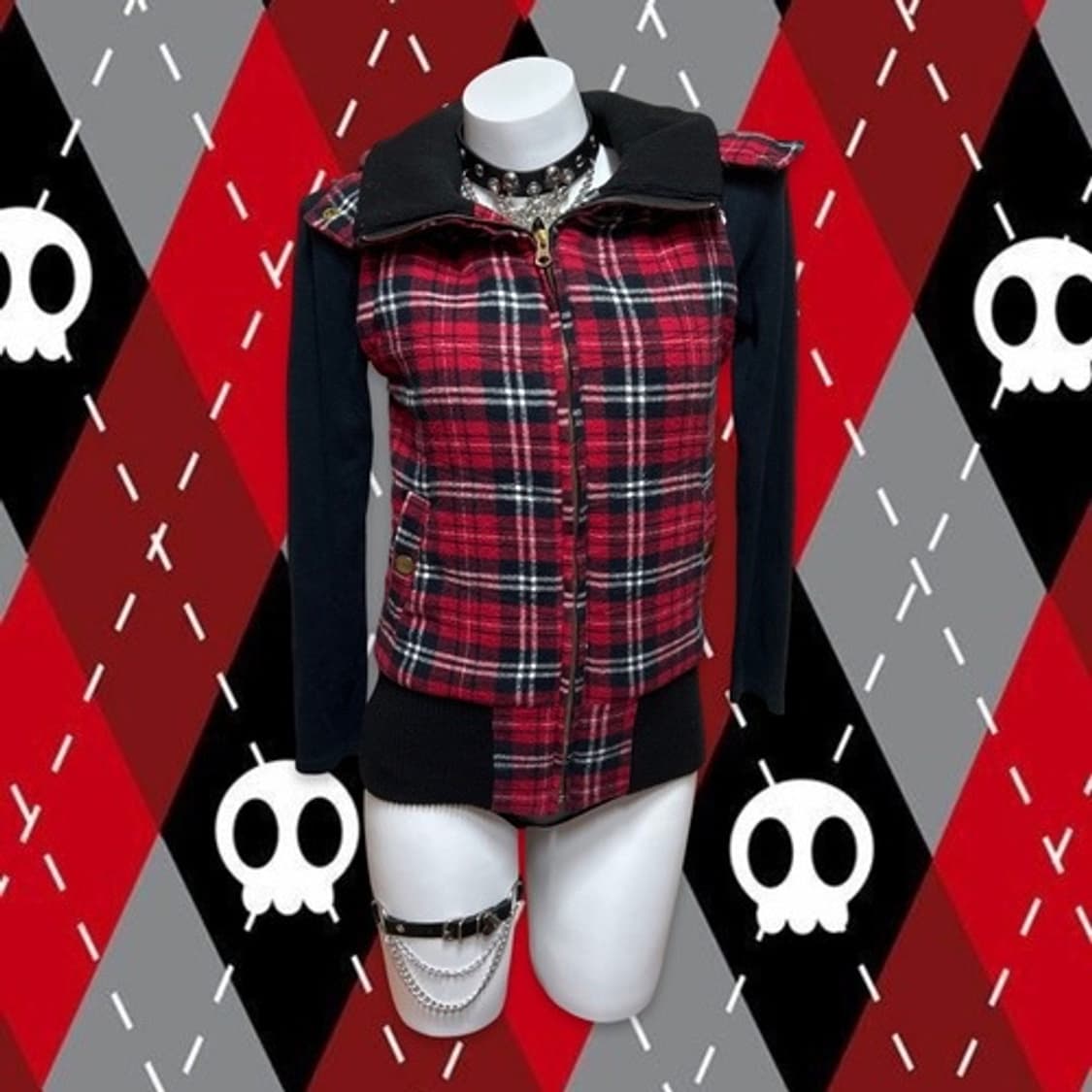 Tralala red check white fur vest 상품이미지4