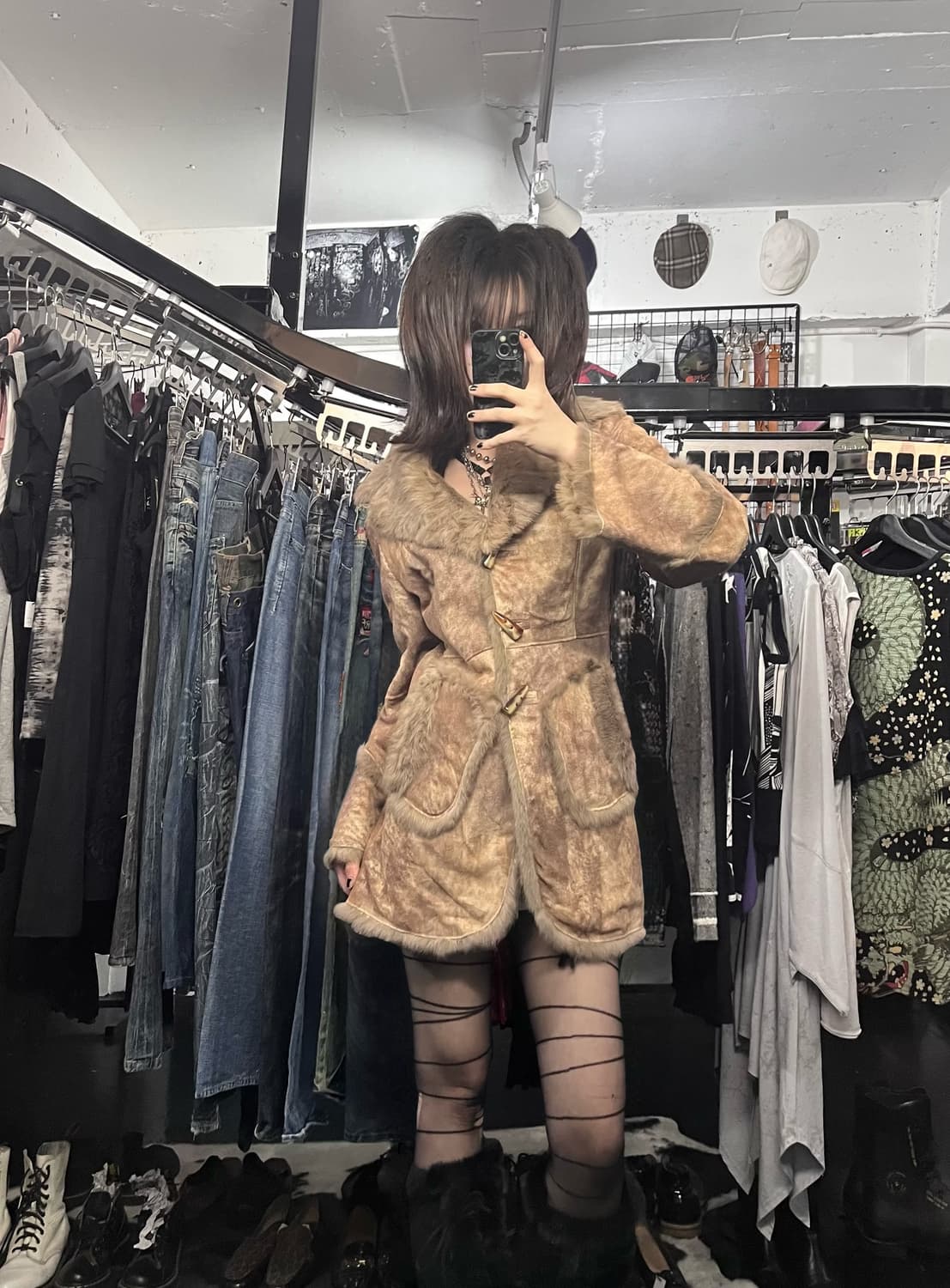 빈티지 상아 포인트 퍼 카라 무스탕 상품이미지1