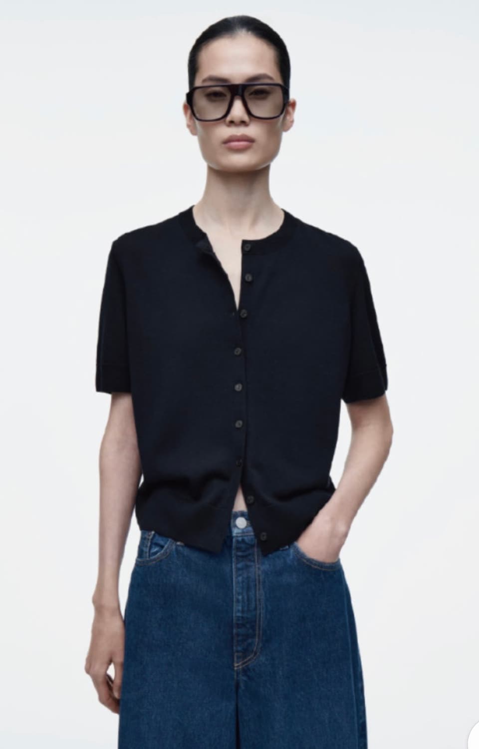 COS 코스 숏슬리브 메리노울 블랜드 반팔 가디건 네이비 상품이미지1