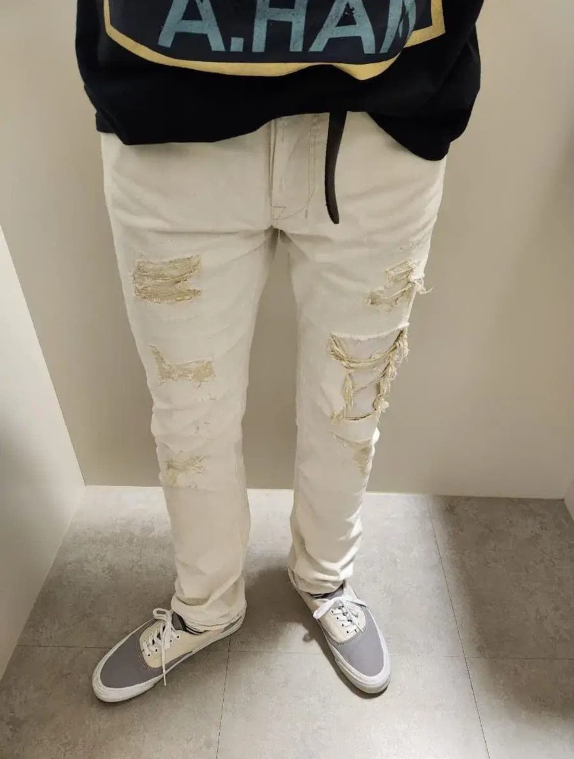 실카이 화이트 디스트로이드 데님 팬츠 상품이미지2