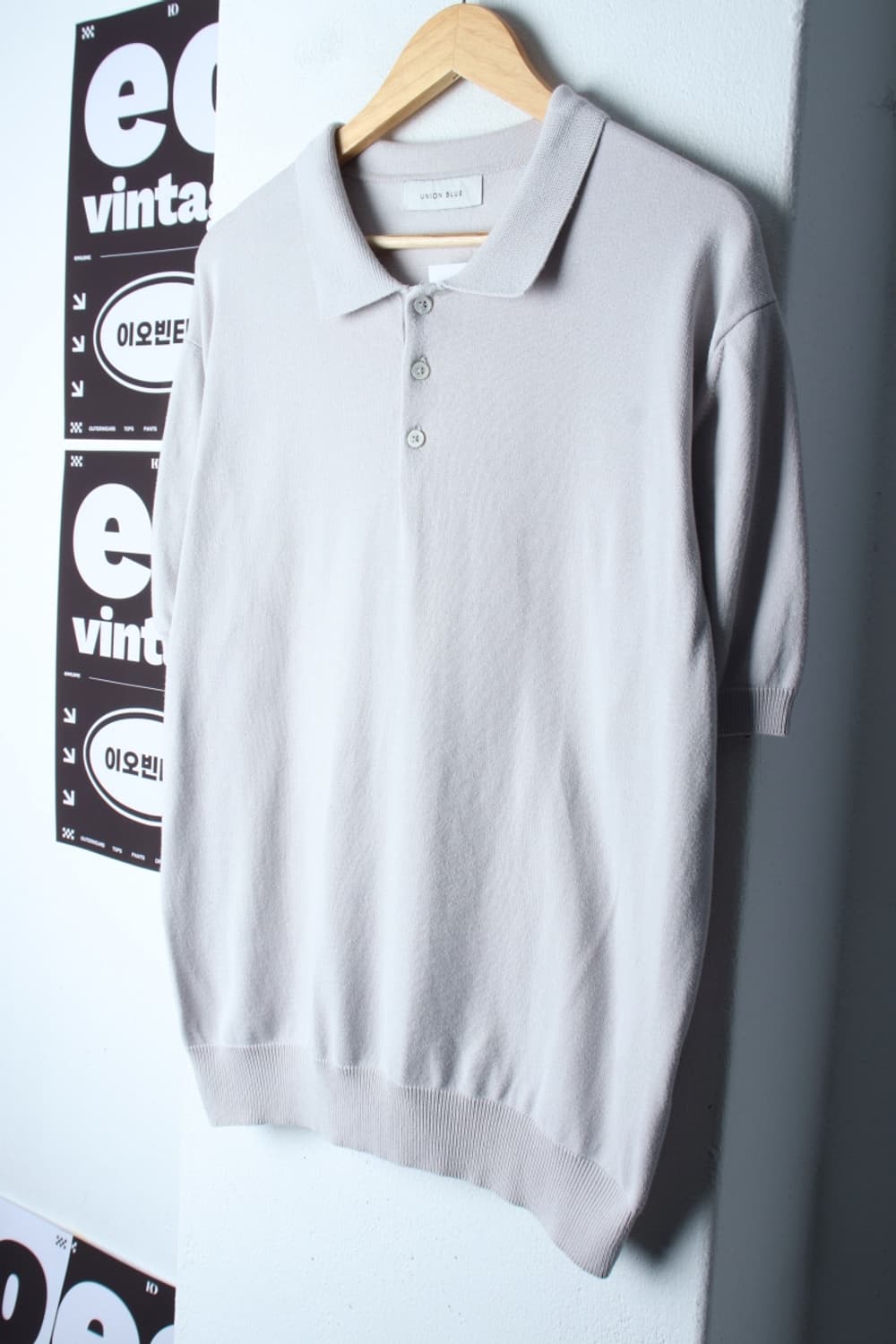 (L-XL) 유니온블루 반팔 카라 티셔츠 니트 라이트그레이-H32064 상품이미지1
