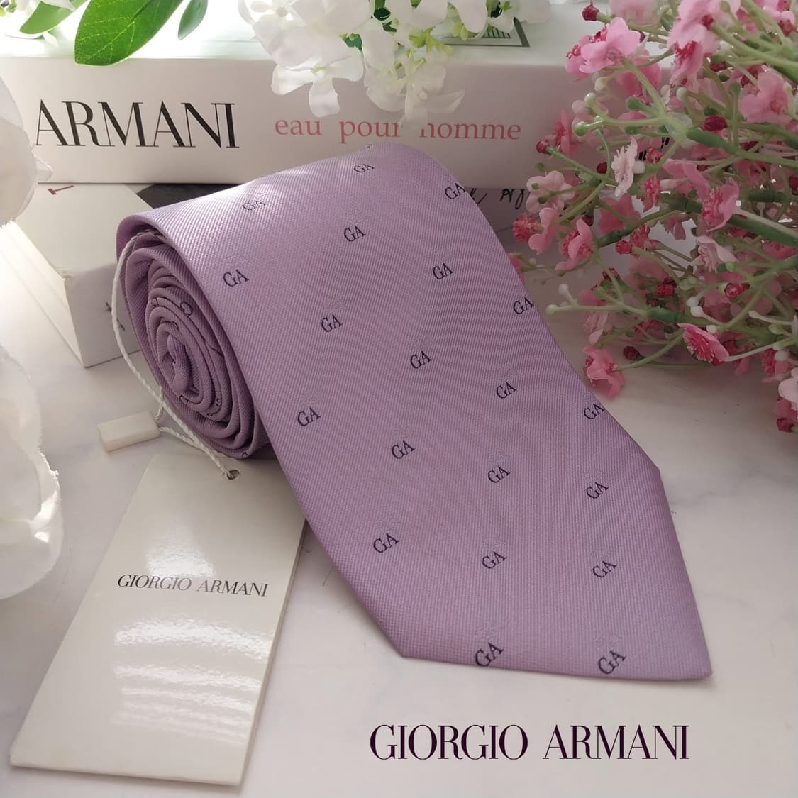 조르지오 아르마니 실크 연보라 자카드 넥타이 9.2cm 새제품 K1644 상품이미지1