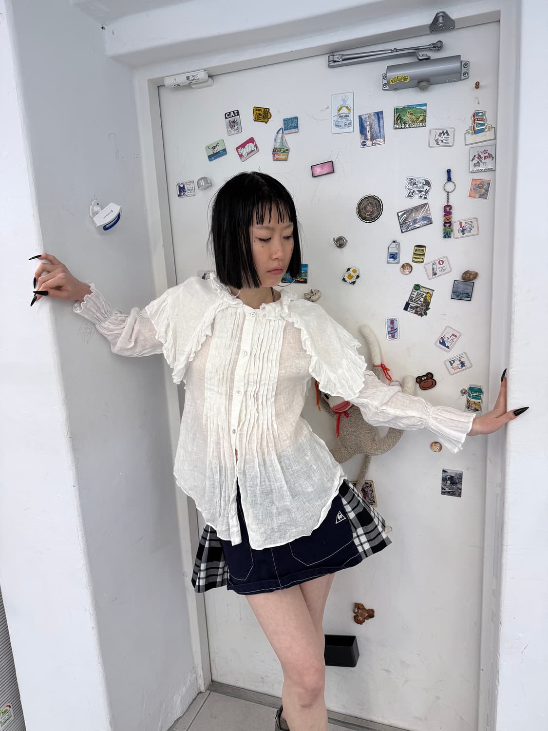 ruffle collar pleated shirt 상품이미지1