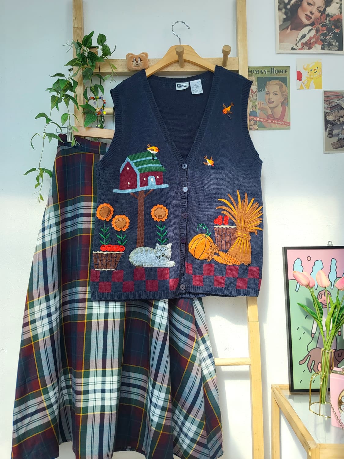 테치치 체크 롱스커트 상품이미지1