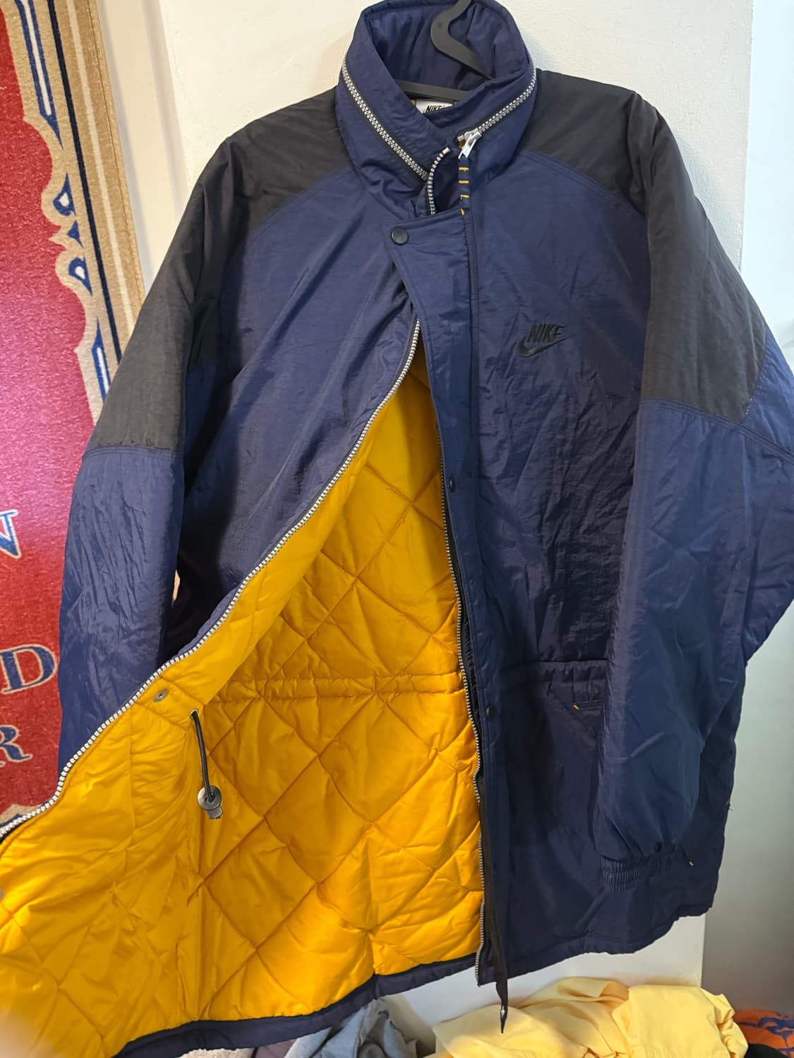 90s NIKE 나일론 퀼팅 파카 네이비/옐로우 L 상품이미지2