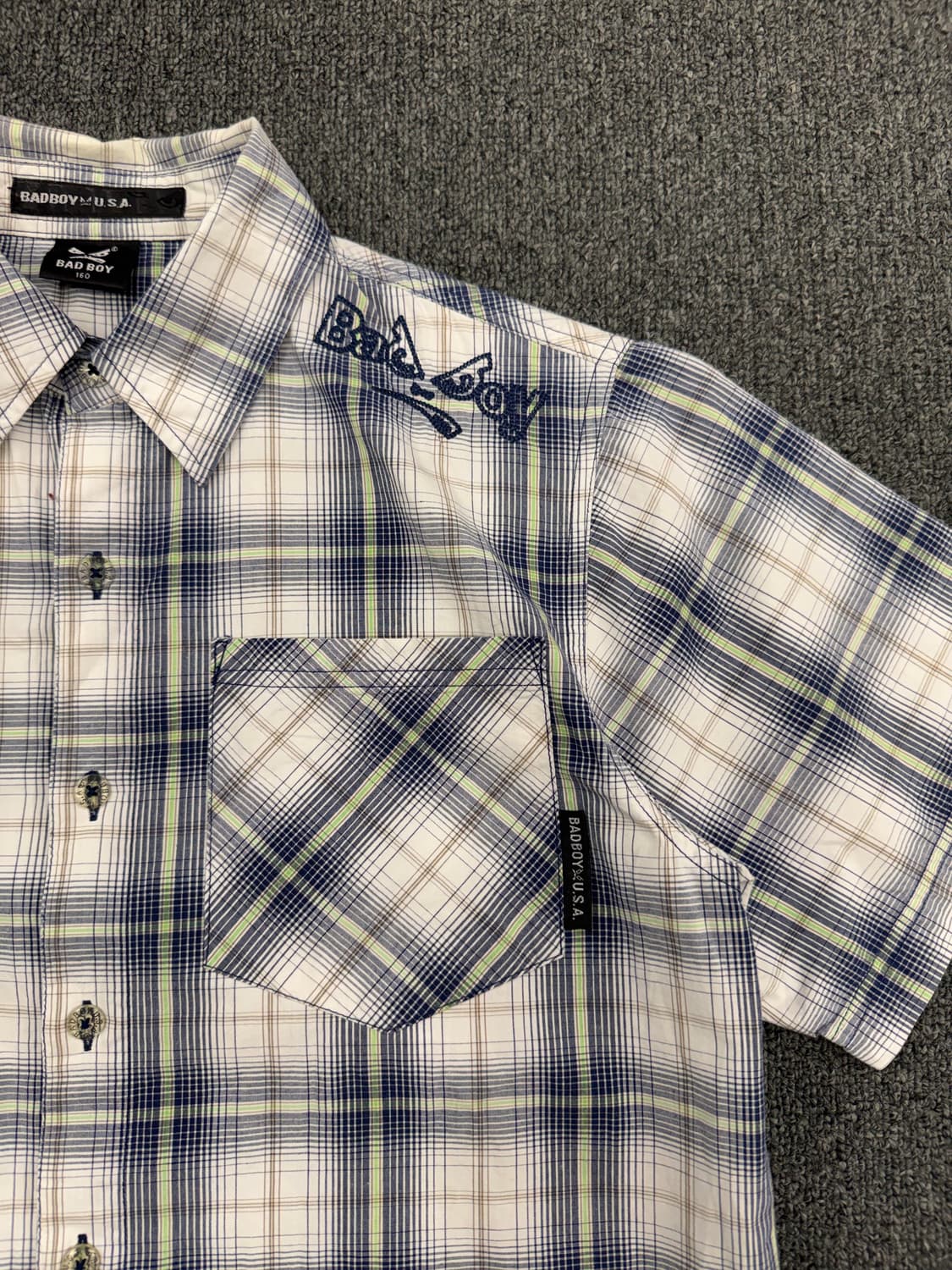 OS)Bad Boy 빈티지 자수 체크 반팔셔츠 상품이미지3