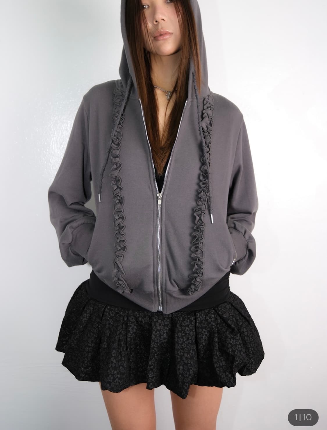 <새상품급처>루즈슬립오버 후드집업 차콜 S 상품이미지1