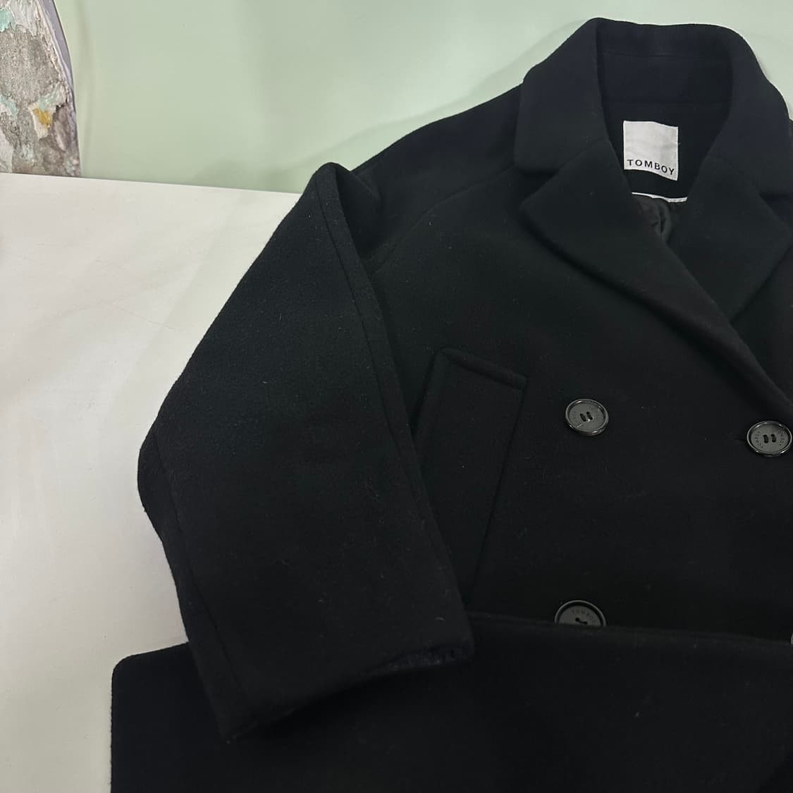 우먼OS 스튜디오톰보이 블랙 카라넥 울 더블코트 상품이미지3