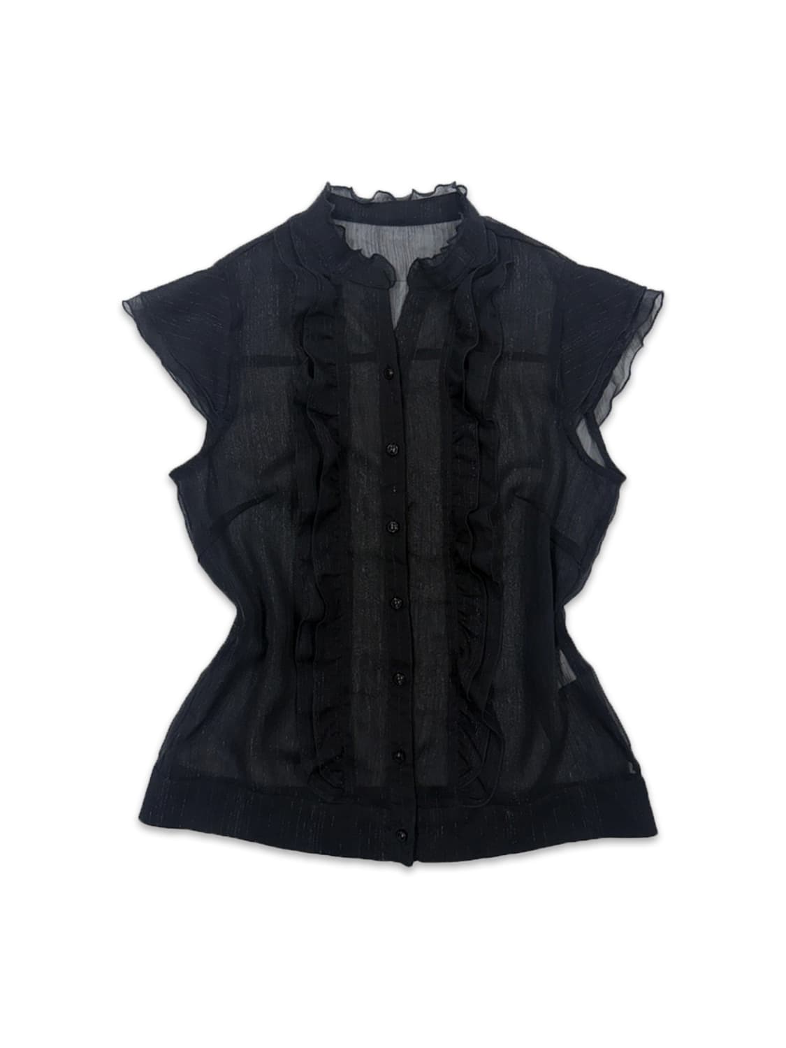 빈티지 블랙 시스루 프릴 반팔 블라우스 상품이미지1