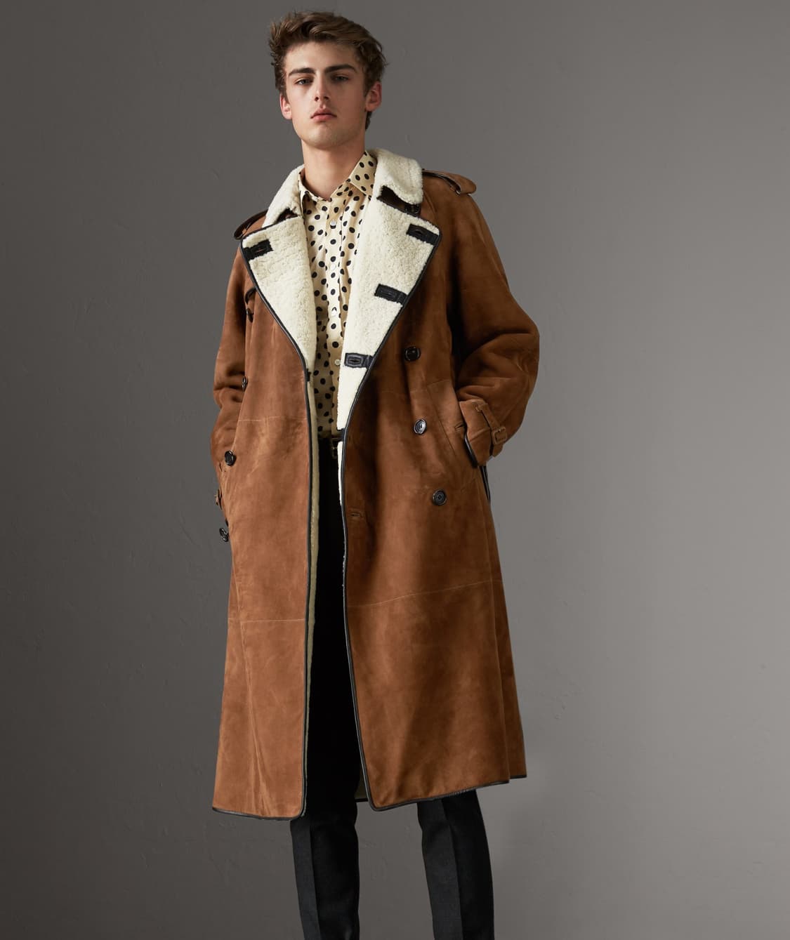 버버리 카멜 스웨이드 무스탕 롱 코트 50사이즈 상품이미지1