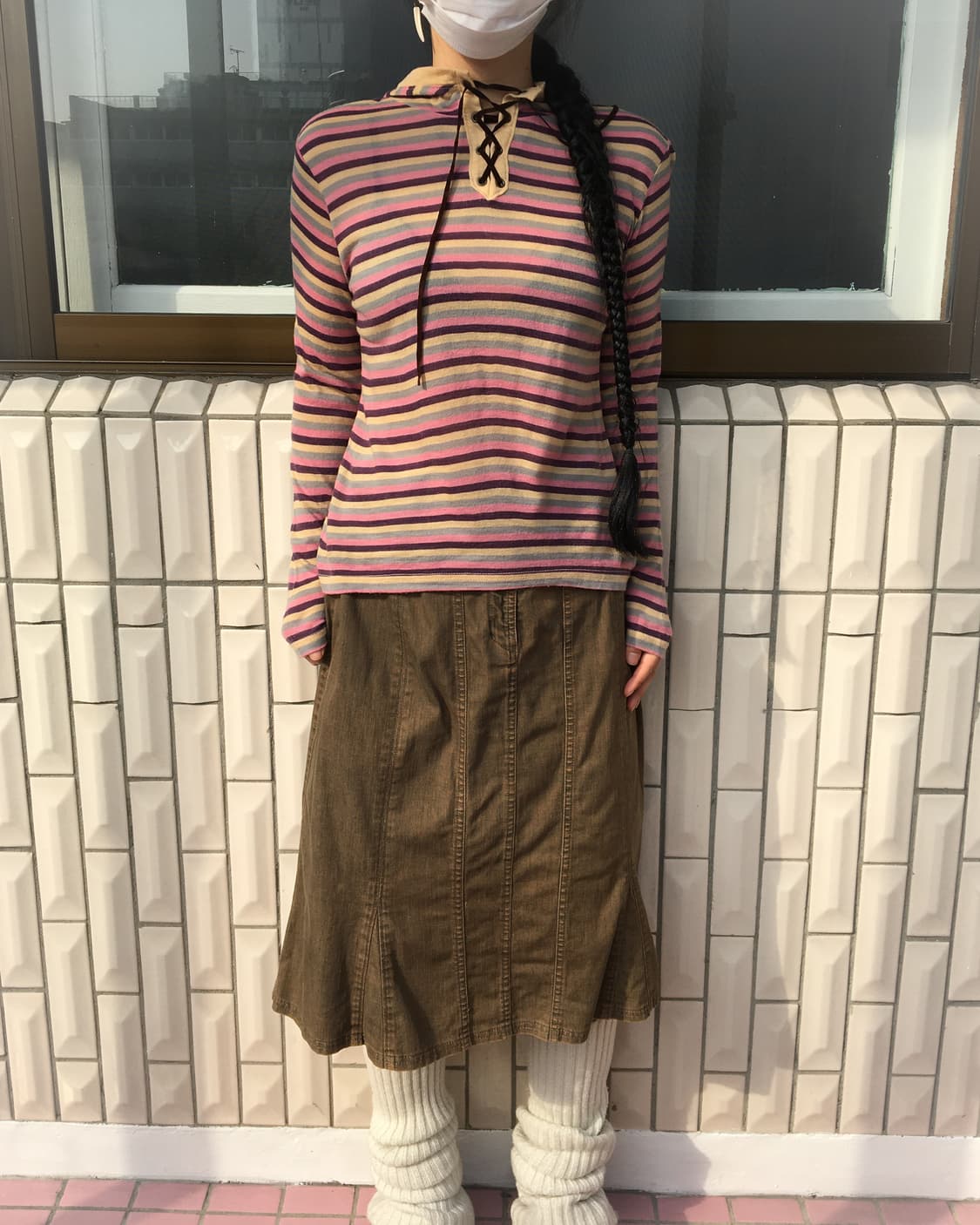 Lace up point stripe pattern hood sleeve 상품이미지1