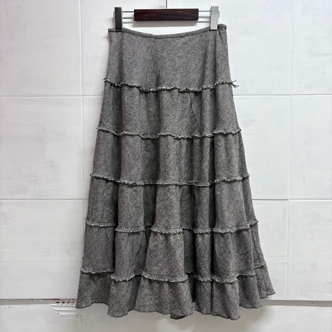그레이 헤링본 보카시 패치워크 캉캉 스커트 (JPN) 상품이미지1