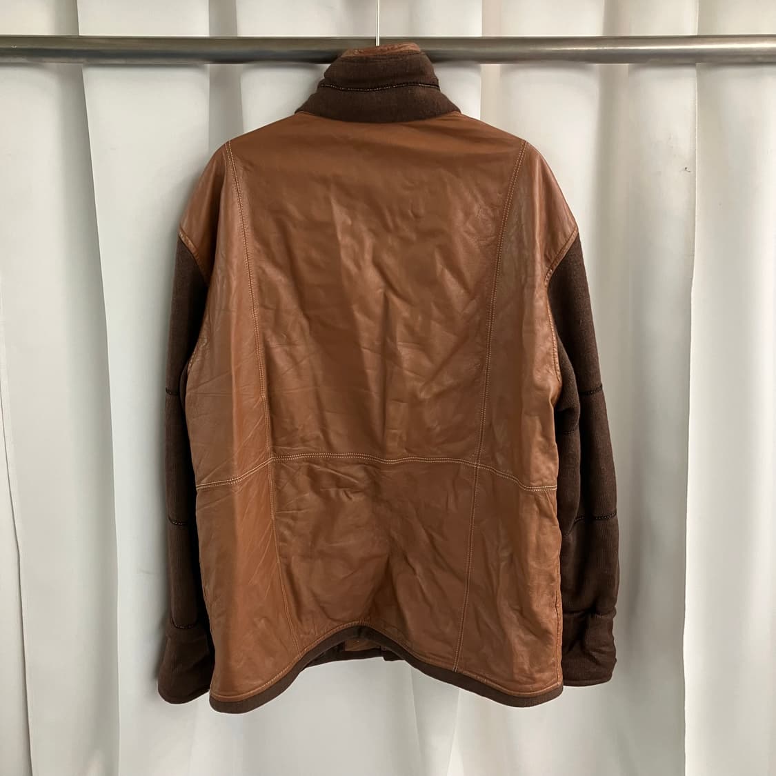 발망 브라운 양가죽 울 배색 하이넥 자켓 XL 상품이미지2