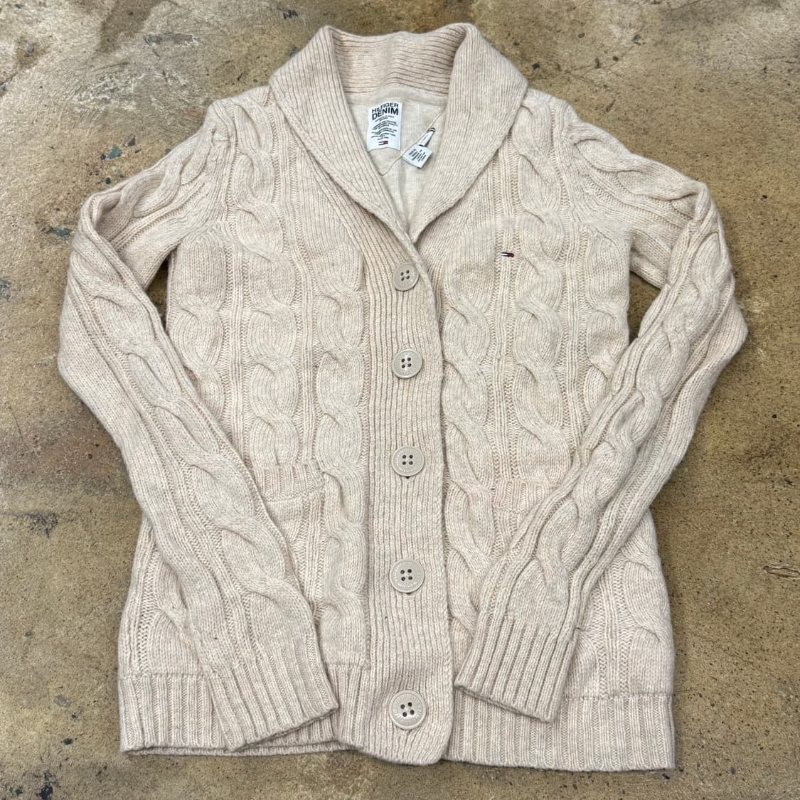 [정품/XS] 타미힐피거 데님 케이블 니트 가디건 아이보리 b19 상품이미지2