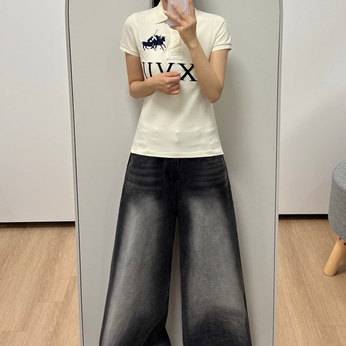 폴로 랄프로렌 빅포니 딱붙핏 아이보리 카라 반팔 티셔츠 상품이미지1
