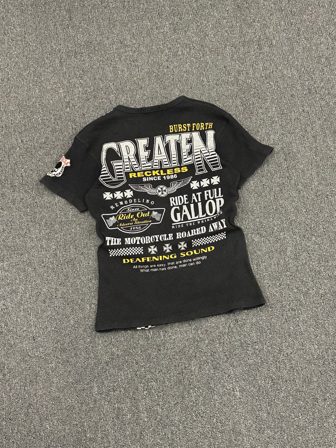 M)Japanese vintage 여성 패치 프린팅 골지 레이싱 반팔 상품이미지6