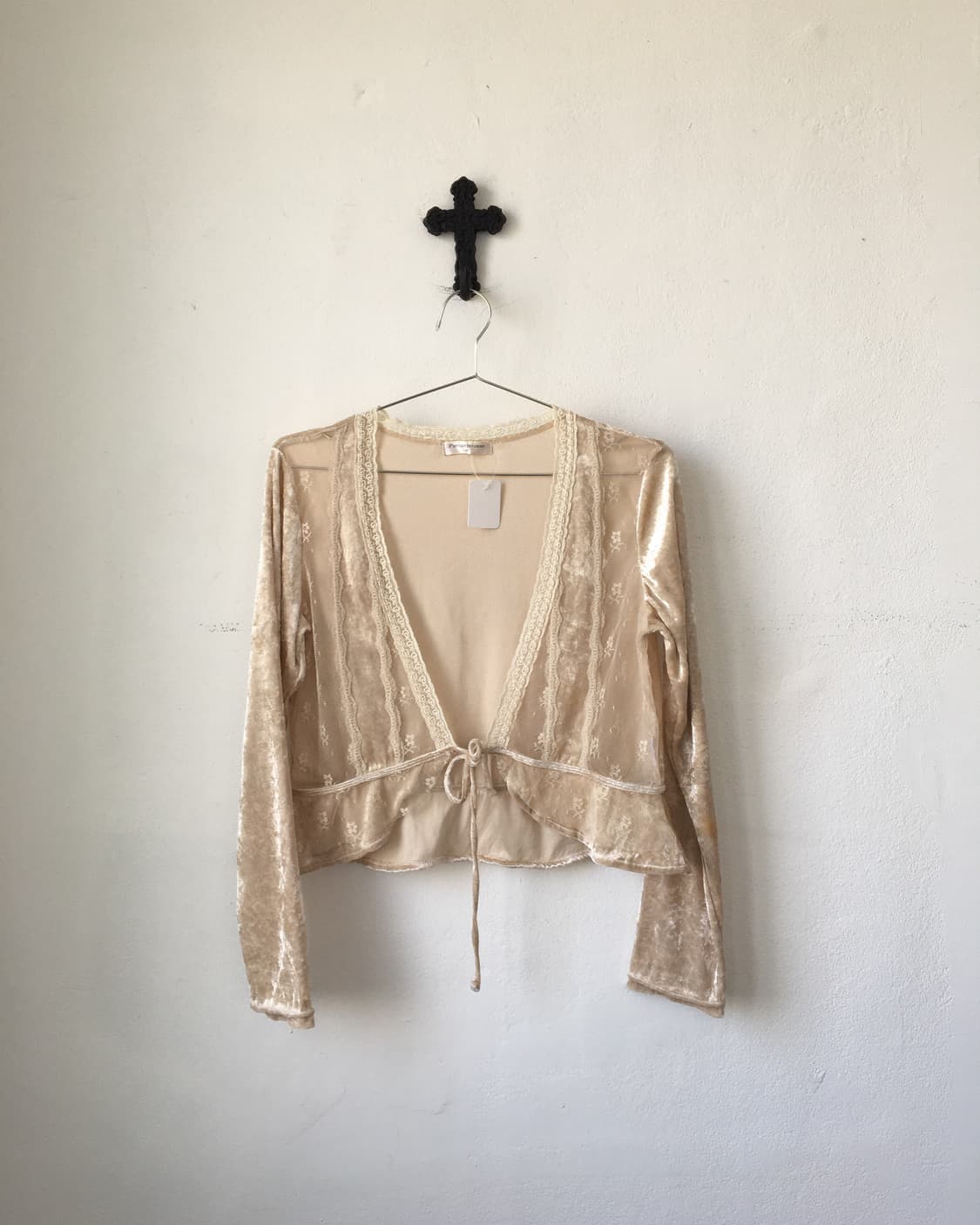 Lace trimming velvet cardigan 상품이미지2