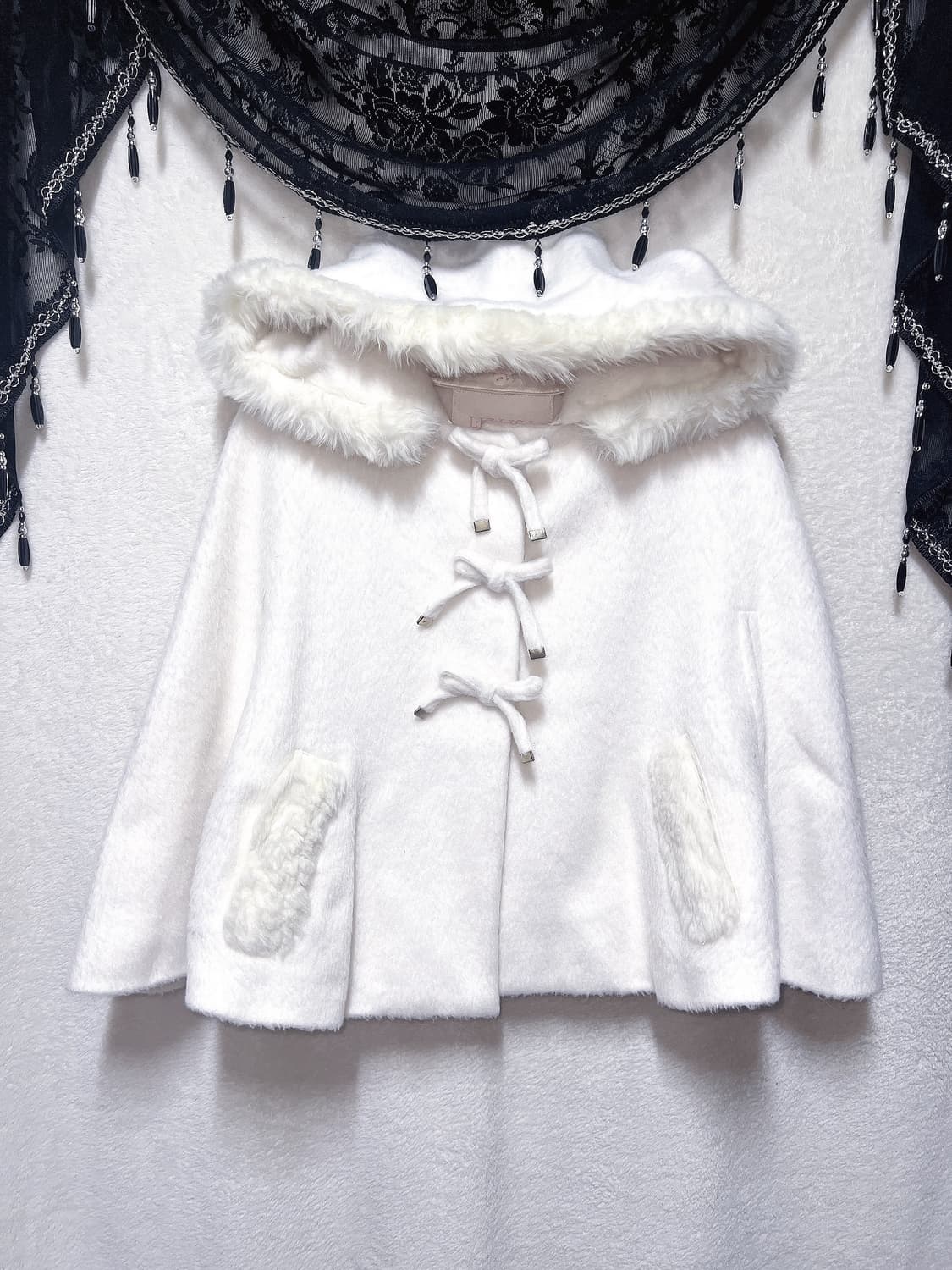 리즈리사 화이트 퍼후드 케이프 판초 망토 달천깔 핀터 로걀 갸루 사와코 상품이미지5